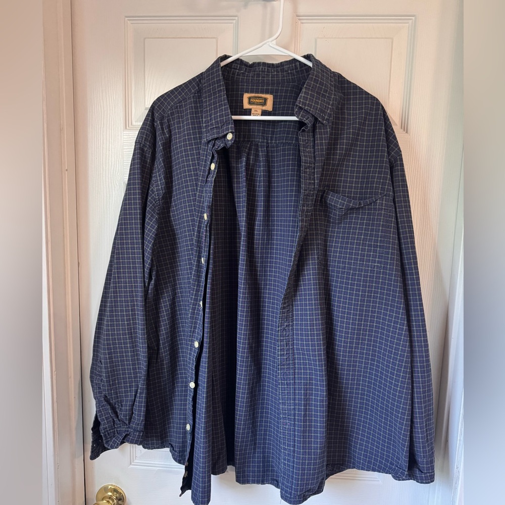 Foundry 2XL Button-Down Shirt – Blue with Multicolor Check Pattern